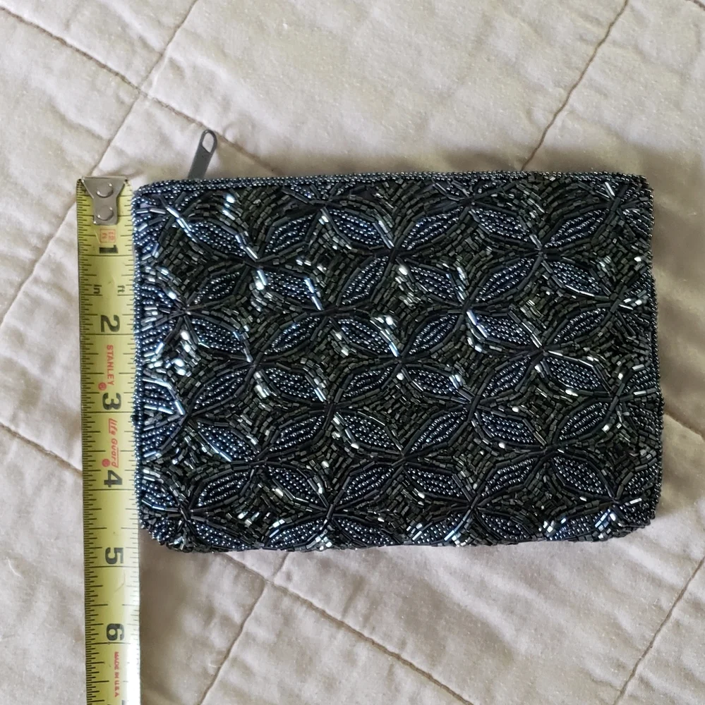 Bechamel Beaded Clutch Evening Bag Purse Embellished Black Gray Like-New